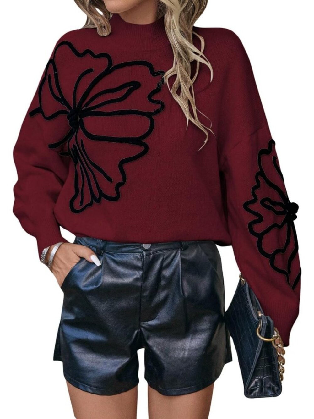 Floral Printed Mock Neck Long Sleeve Sweater Top - Cozy Jumper for Fall/Winter